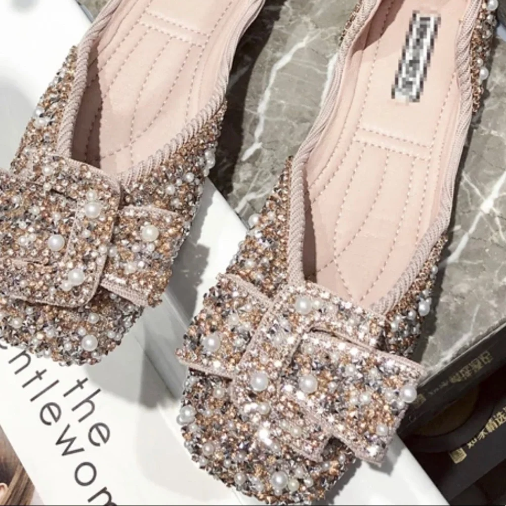 Crystals Pearl Butterfly-knot Women Flats Slip On Shoes - Picture 5 of 5